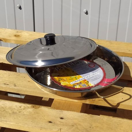 Plat à Paella 32cm en inox + couvercle inox pour 5 personnes 