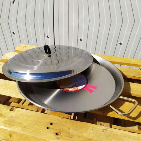 Plat à Paella 80cm en inox + couvercle inox pour 40 personnes 
