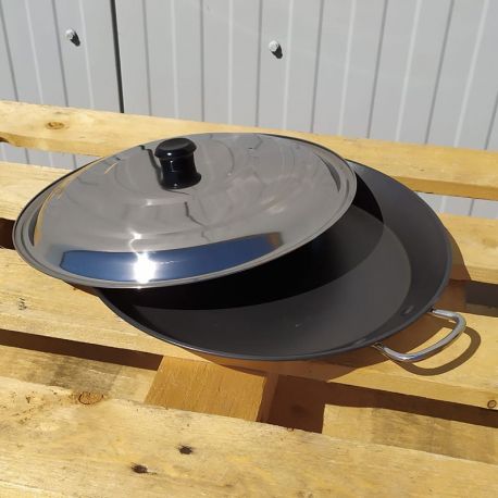 Plat à paella Induction en inox anti-adhésive 28cm + couvercle pour 3 personnes