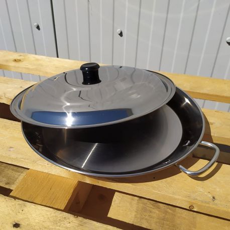 Plat à Paella inox 50cm spécial induction + couvercle pour 14 personnes