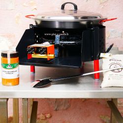 Kit à paella -bbq40 pour 12 personnes - Plat Acier - Couvercle