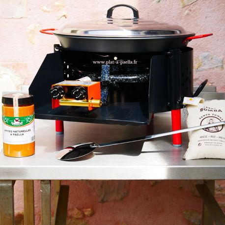 Kit à paella -bbq40 pour 14 personnes - Plat antiadhérent - Couvercle