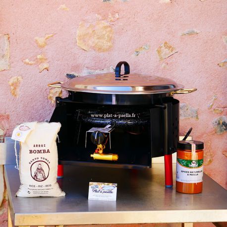 Kit à paella -bbq40 pour 14 personnes - Plat inox - Couvercle - Thermocouple