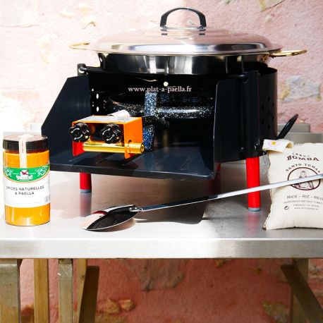 Kit à paella -bbq40 pour 14 personnes - Plat inox - Couvercle