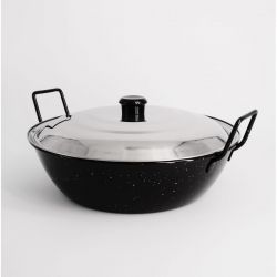 Poêle creuse émaillée 36cm avec couvercle Inox - Garcima