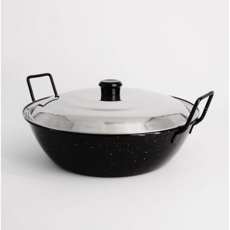Poêle creuse émaillée 36cm avec couvercle Inox - Garcima