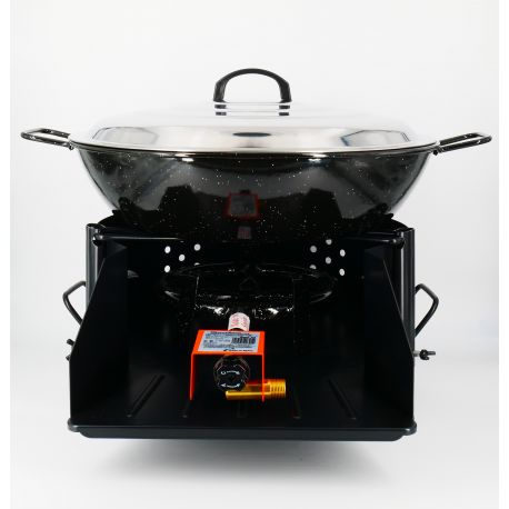 Kit Poêle creuse - BBQ40 pour 40 personnes - Plat creux émaillé 55cm - Couvercle