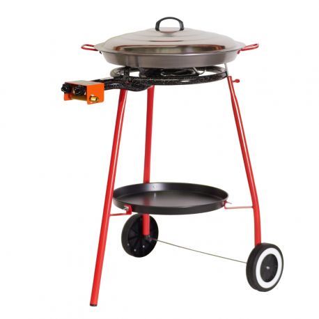 Kit à paella sur roues - poêle acier avec couvercle inox 14 personnes