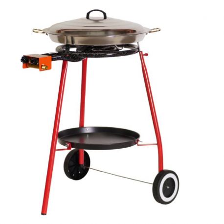 Kit à paella sur roues - poêle inox avec couvercle inox 20 personnes