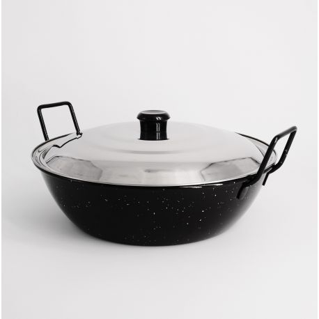 Poêle creuse émaillée 26cm avec couvercle Inox - Garcima