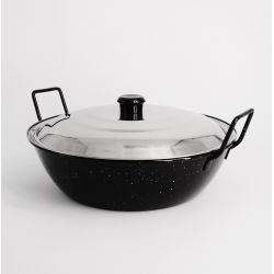 Poêle creuse émaillée 22cm avec couvercle Inox - Garcima