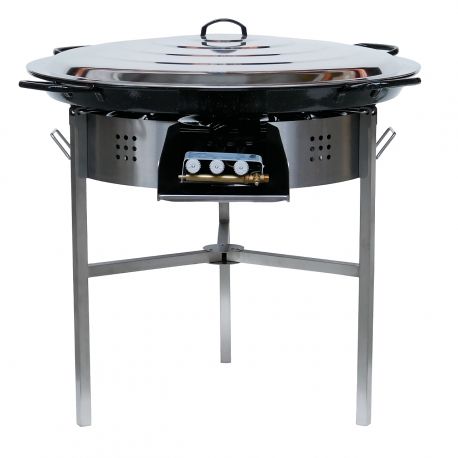 Kit à paella - 50 personnes - Pare-flamme inox - Plat émaillée - veilleuse - thermocouple - couvercle
