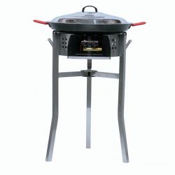 Kit à paella - Pare-flammes inox - 20 personnes - Plat anti-adhérent et couvercle inox