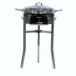 Kit à paella - Pare-flammes inox - 20 personnes - Plat et couvercle inox - thermocouple