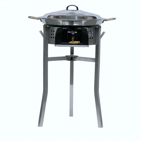 Kit à paella - Pare-flammes inox - 20 personnes - Plat et couvercle inox - thermocouple