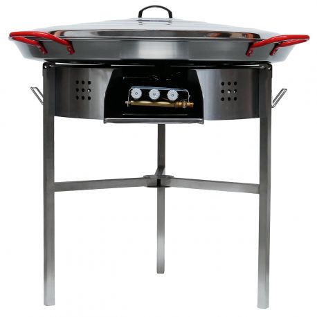 Kit à paella 50 personnes - Pare-flammes inox - Plat acier - Couvercle