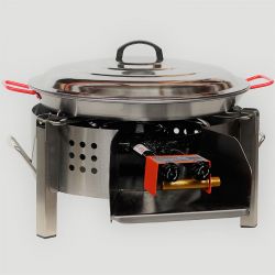 Kit à paella - Pare-flammes inox - 20 personnes - Plat acier et couvercle inox