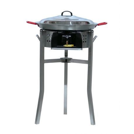 Kit à paella - Pare-flammes inox - 16 personnes - Plat acier - Couvercle - Thermocouple