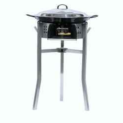 Kit à paella - Pare-flammes inox - 16 personnes - Plat émaillé et couvercle inox