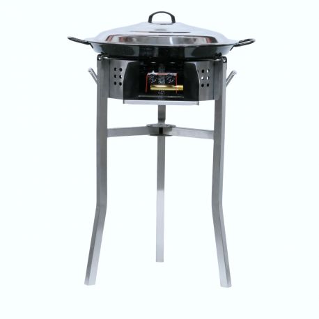 Kit à paella - Pare-flammes inox - 16 personnes - Plat émaillé et couvercle inox
