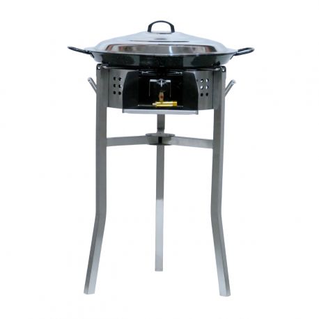 Kit à paella - Pare-flammes inox - 16 personnes - Plat émaillé avec couvercle inox - thermocouple