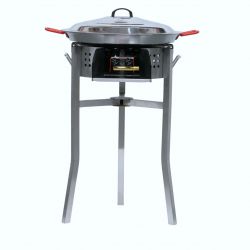 Kit à paella - Pare-flammes inox - 14 personnes - Plat acier et couvercle inox