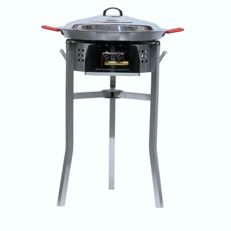 Kit à paella - Pare-flammes inox - 14 personnes - Plat acier et couvercle inox