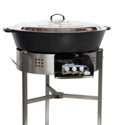 Kit tartiflette - pare flammes 80cm Inox - Plat fonte 80cm sur table - thermocouple pro