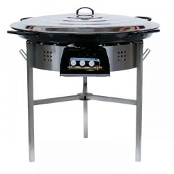 Kit à paella - 85 personnes - Pare-flamme inox 80cm - Plat émaillée - veilleuse - thermocouple - couvercle inox