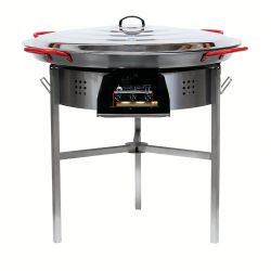 Kit à paella 40 personnes - Pare-flammes 70 cm inox - Plat acier avec couvercle inox