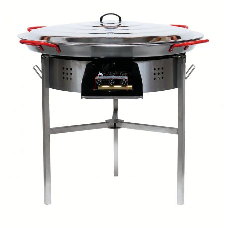 Kit à paella 40 personnes - Pare-flammes 70 cm inox - Plat acier avec couvercle inox