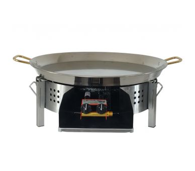 Kit paella Classique - Pare-flammes plan de travail 60cm inox - 25 personnes - Plat inox 65cm avec couvercle inox
