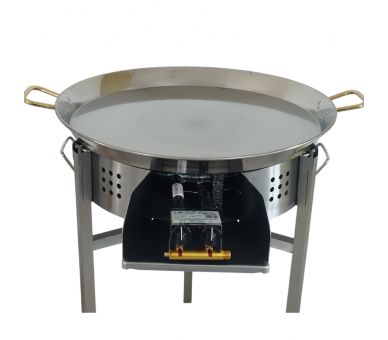 Kit paella thermocouple - Pare-flammes 60cm inox - 25 personnes - Plat inox 65cm avec couvercle inox