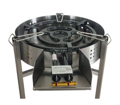 Kit paella thermocouple - Pare-flammes 60cm inox - 30 personnes - Plat inox 70cm avec couvercle inox