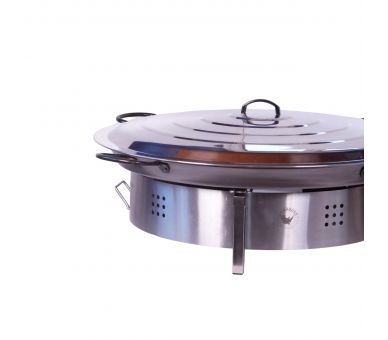 Kit paella Classique 40 personnes - Pare-flammes plan de travail 70cm inox - Plat pata negra avec couvercle inox