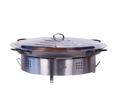Kit paella Classique 40 personnes - Pare-flammes plan de travail 70cm inox - Plat pata negra avec couvercle inox