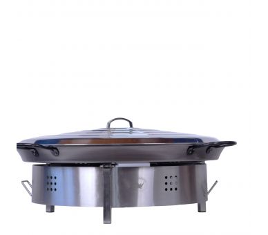 Kit paella Thermocouple - 40 personnes - Pare-flammes plan de travail 70cm inox - Plat pata negra avec couvercle inox