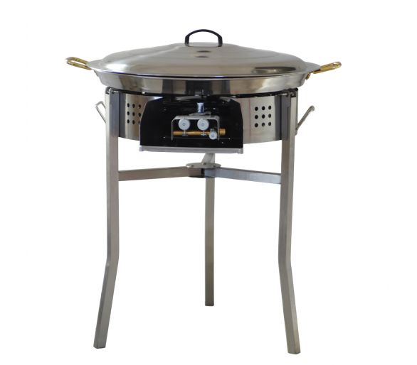 Kit à paella thermocouple - Pare-flammes 60cm inox - 40 personnes - Plat inox avec couvercle inox