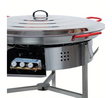 Kit à paella thermocouple - Pare-flammes 60cm inox - 40 personnes - Plat acier 80cm Pata Negra avec couvercle inox