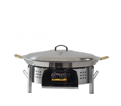 Kit paella Surpuissant - 40 personnes - Pare-flammes plan de travail 70cm inox - Plat Inox et couvercle inox