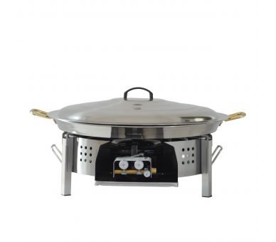 Kit paella Surpuissant - 40 personnes - Pare-flammes plan de travail 70cm inox - Plat Inox et couvercle inox