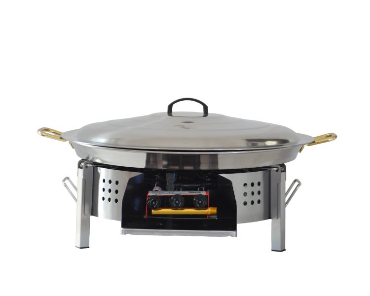 Kit à paella - Pare-flammes plan de travail 45cm inox - 20 personnes - Plat et couvercle inox