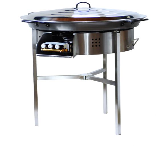 Kit à paella Surpuissant - Pare-flammes 60cm inox - 40 personnes - Plat acier 80cm Pata Negra avec couvercle inox