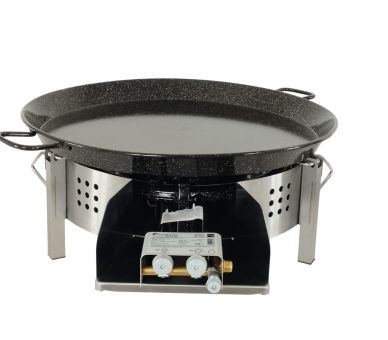 Kit paella Surpuissant 40 personnes - Pare-flammes plan de travail 70cm inox - Plat émaillé avec couvercle inox