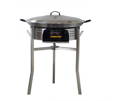 Kit paella Thermocouple - 40 personnes - Pare-flammes 70cm inox - Plat pata negra 80 cm avec couvercle inox