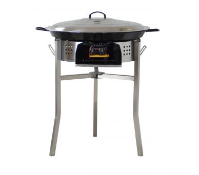 Kit paella Thermocouple - 40 personnes - Pare-flammes 70cm inox - Plat émaillé avec couvercle inox