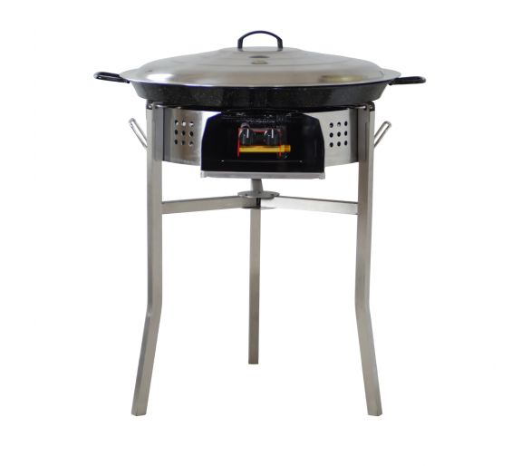 Kit paella Thermocouple - 40 personnes - Pare-flammes 70cm inox - Plat émaillé avec couvercle inox