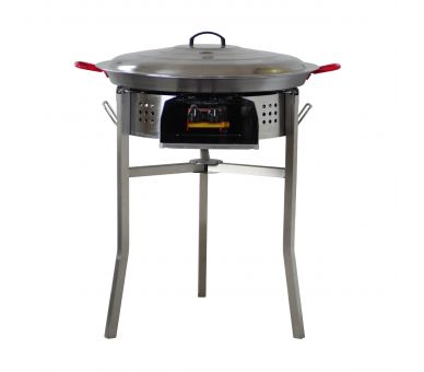 Kit paella Thermocouple - 40 personnes - Pare-flammes 70cm inox - Plat acier 80 cm avec couvercle inox