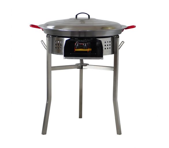 Kit à paella 40 personnes - Pare-flammes 70 cm inox - Plat acier avec couvercle inox