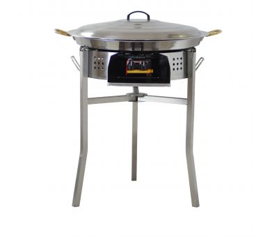 Kit paella thermocouple - Pare-flammes 60cm inox - 30 personnes - Plat inox 70cm avec couvercle inox